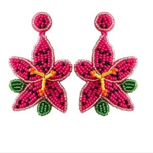 Pink Floral Beaded Earrings NWT